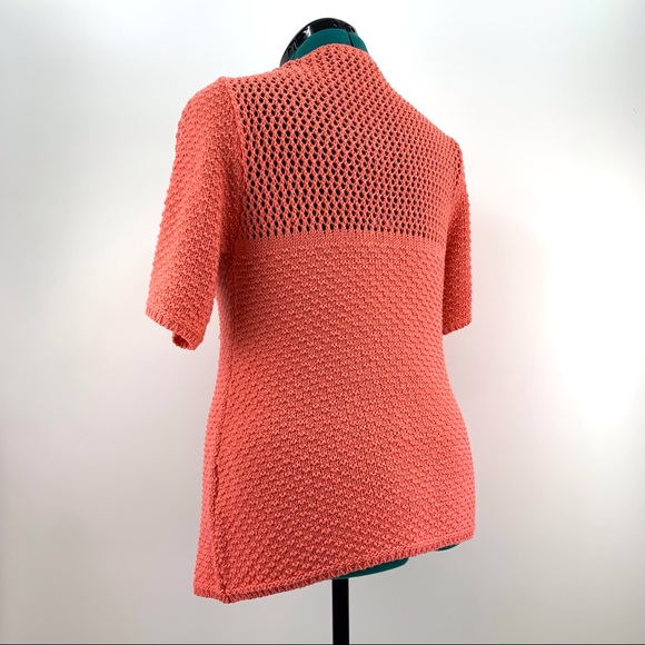 Today's Designer Salmon Pink Single Button Short Sleeve Knit Cardigan, Medium - Picture 7 of 16
